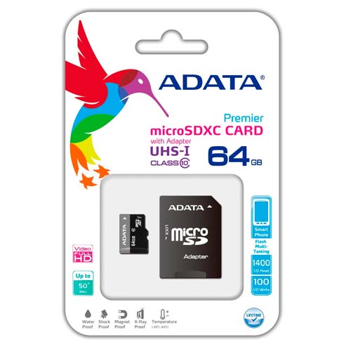 MEMORIA MICRO SDXC ADATA 64GB UHS-I U1 C/ADAPT (AUSDX64GUICL10-RA1)